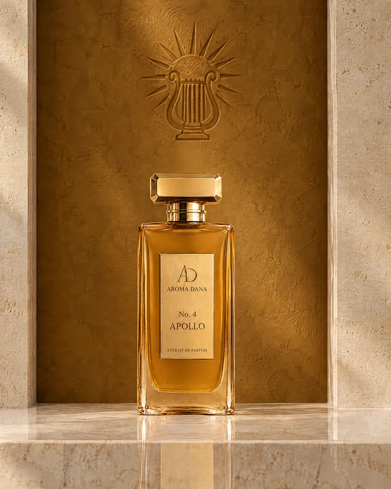 The No. 4 Apollo 50 mL bottle: honey amber glass, gold cap and gold label