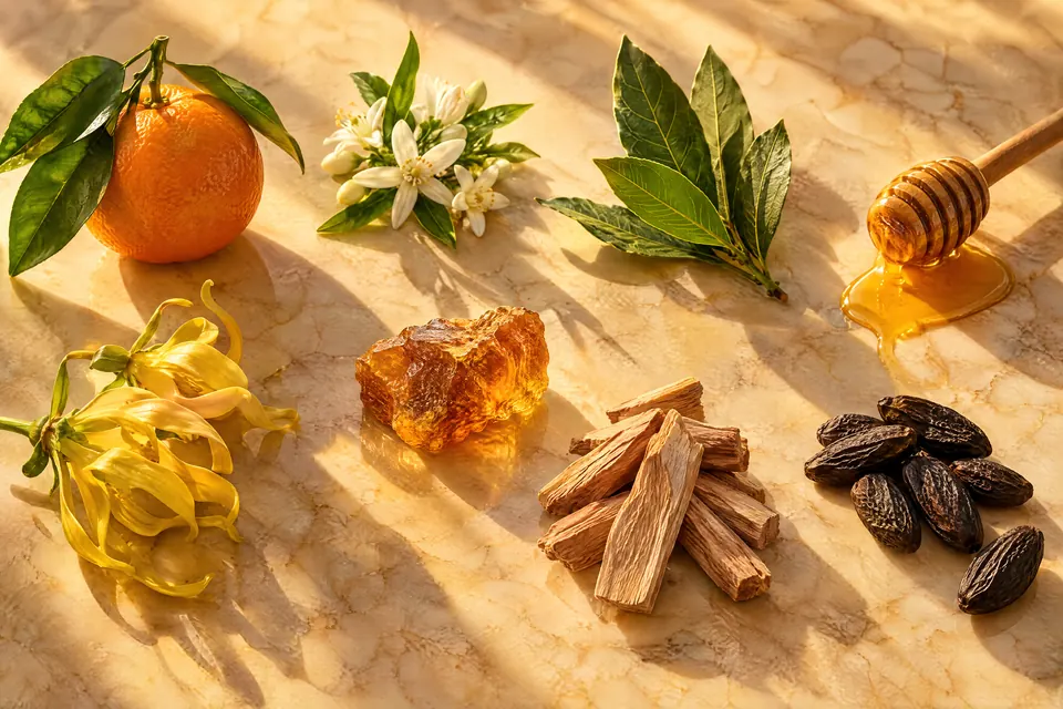 The ingredients of No. 4 Apollo: Mandarin, Neroli, Bay Laurel, Honey, Orange Blossom, Ylang-Ylang, Amber, Sandalwood, Tonka Bean.
